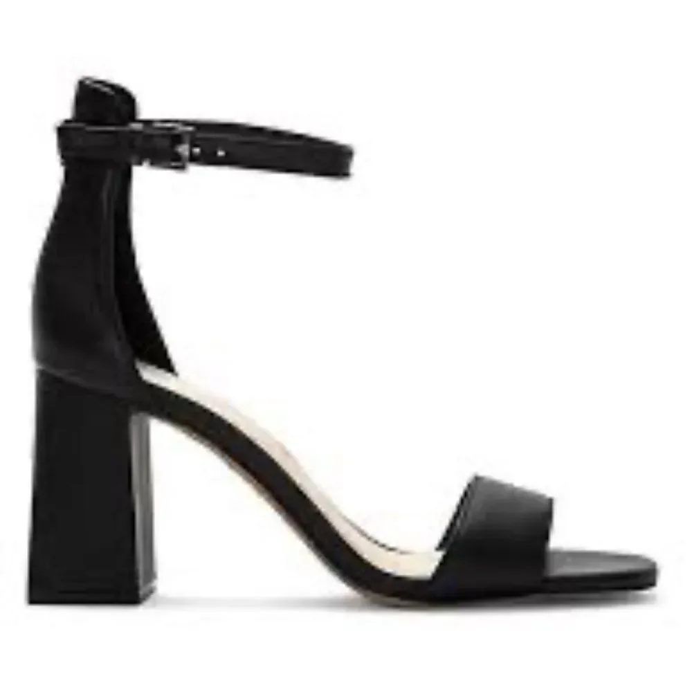 Vince Camuto Winderly Black Leather Ankle Strap Heeled Sandals Sz 7.5